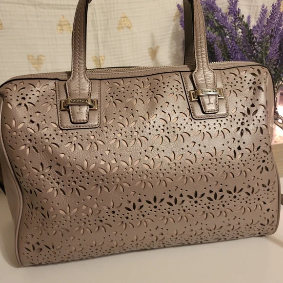 Coach Taylor Eyelet Leather Satchel Crossbody 27392 Putty - Picture 8 of 13